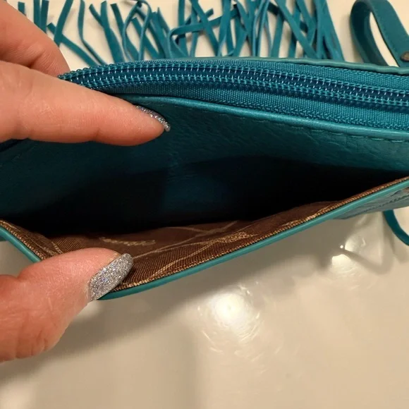 Wrangler Teal Fringe Crossbody/Wristlet Bag - Picture 5 of 10